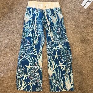Lilly Pulitzer Blue and White Linen Beach Pants